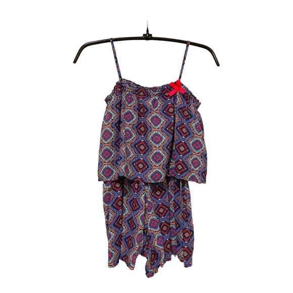 OshKosh B'gosh Other - Oshkosh Sleeveless Flounce Batik Romper Blue, Pink, Peach Girl's Size 8